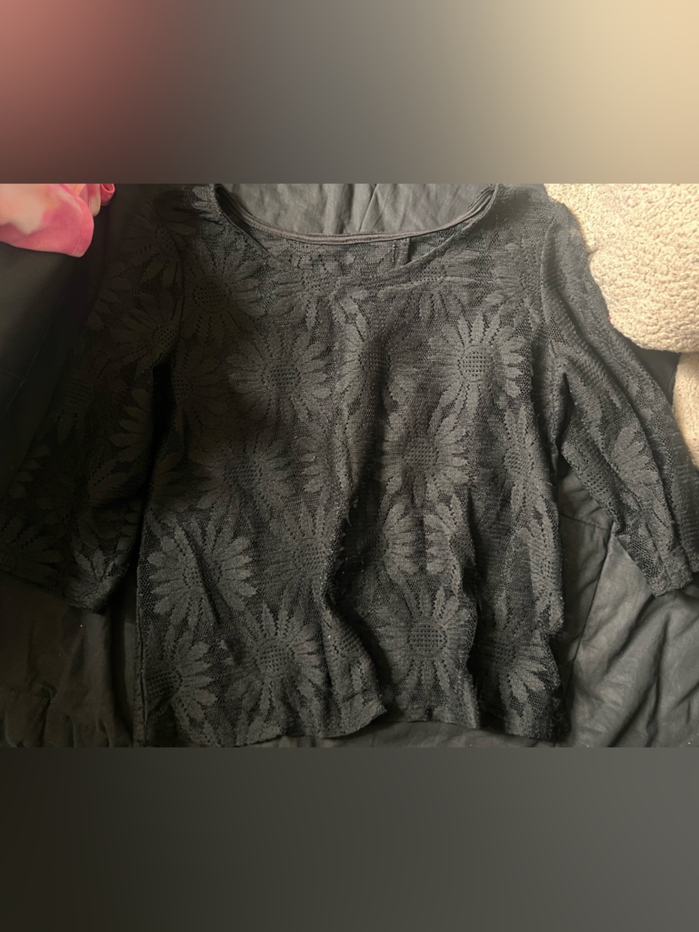 Black Floral Lace Scoop Neck Womens Top